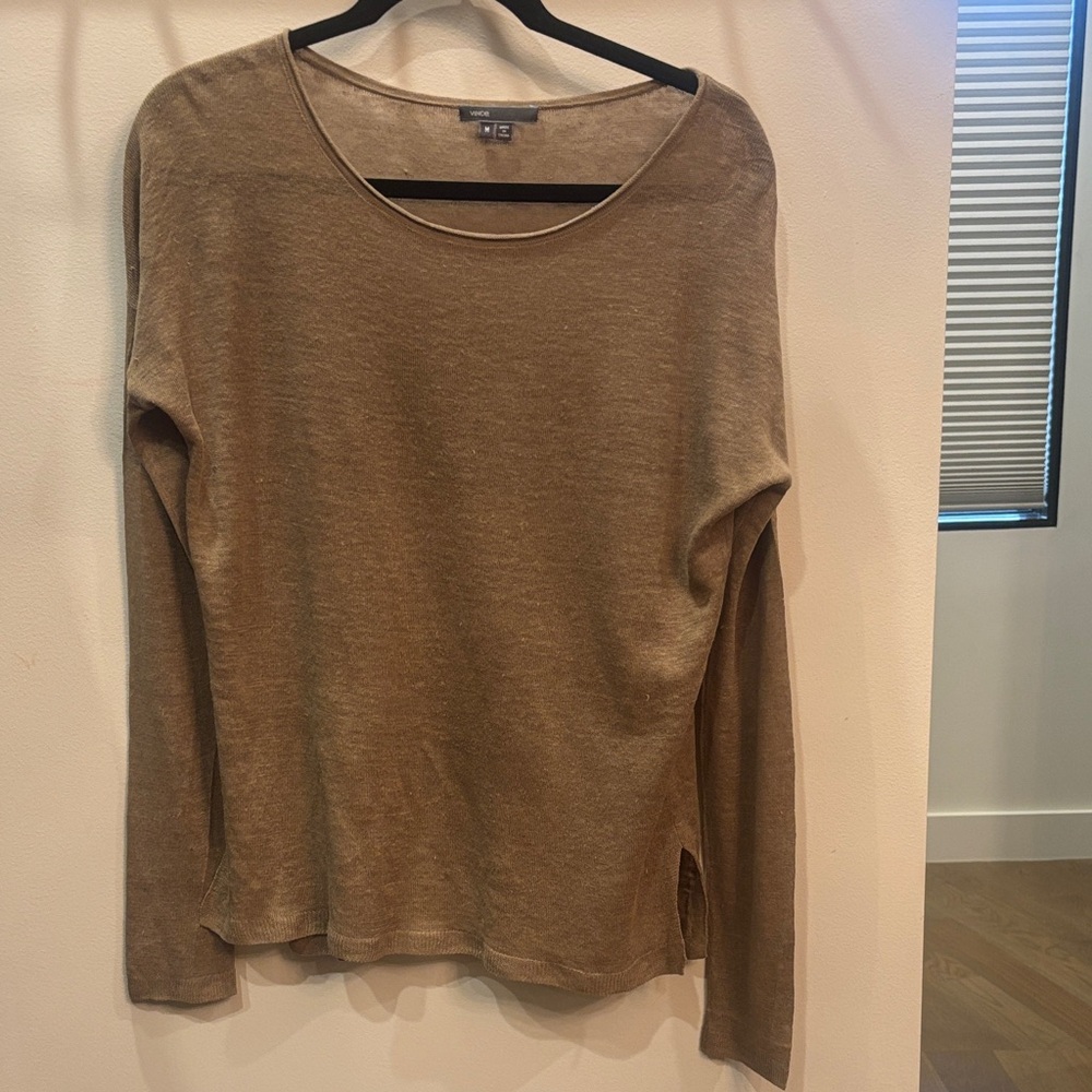 Vince Goldish Tan Medium Boatneck Long Sleeve Top